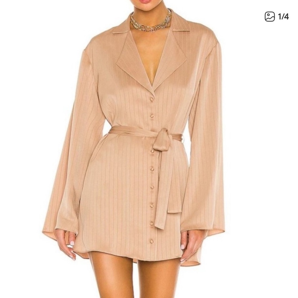 LPA Tan Button-Up Dress Blouse